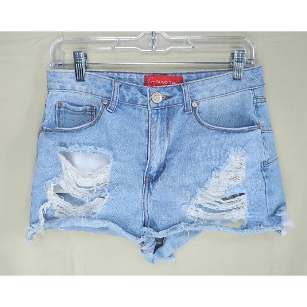 Gogo Jeans Denim Shorts Light Wash Distressed Shortie Bootie Women's Size 9/29